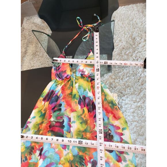 ABS Long Maxi Dress Womens Size Medium Multicolor Pleated Halter Neck Sleeveless - Picture 8 of 14